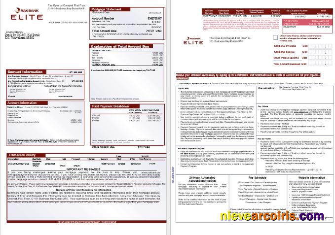 UAE Rakbank Elite bank mortgage statement, 3 pages 1-2